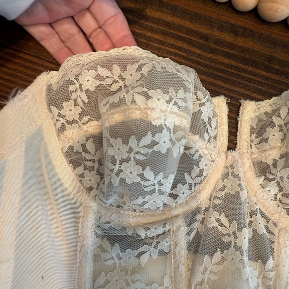 Vintage 70s Backless Bustier Bra 36B Sheer Floral Lace Pin-Up Lingerie Corset - Picture 6 of 6